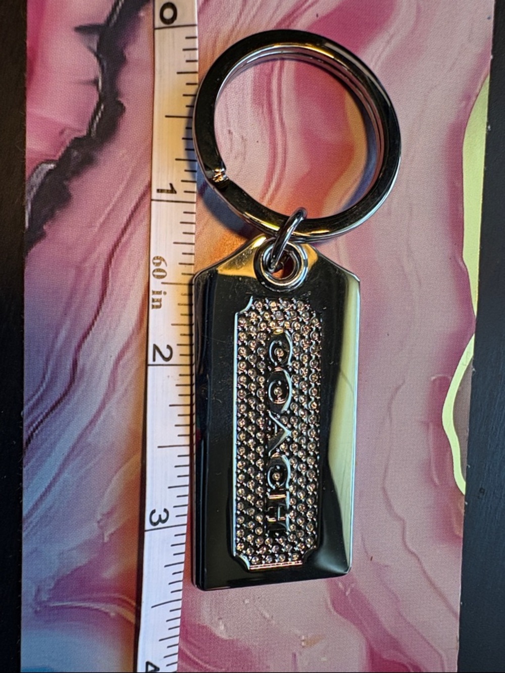 Coach Silver Crystal-Embellished Logo Keyring - Picture 3 of 4
